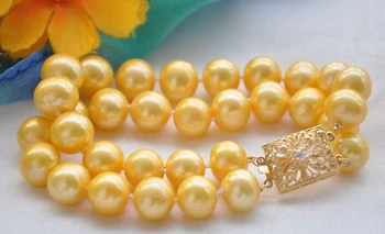 

Miss charm Jew 346 A++ 2row 8" 11-12mm ROUND GOLDEN FRESHWATER PEARL BRACELET