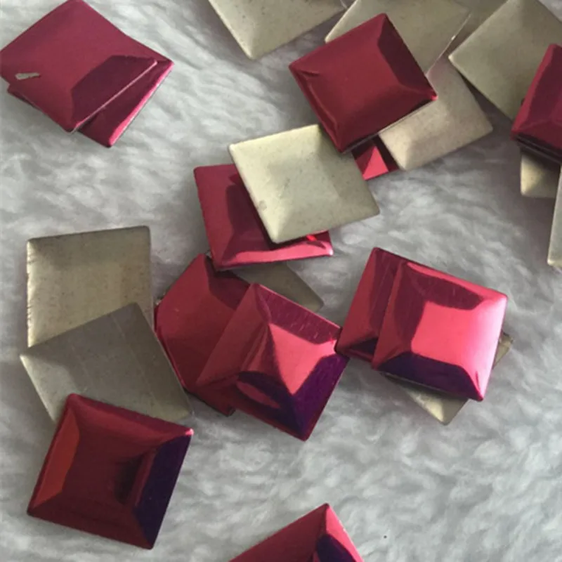 500PCS 10mm Square Rose Red Aluminum Rhinestuds Hotfix Iron On Glue Nailheads DIY Panel Pressing Flat Back Studs | Дом и сад