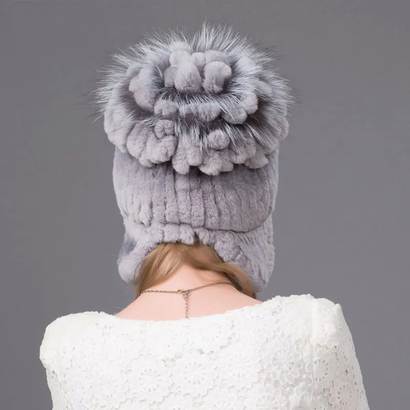 Женские модели, осенняя и зимняя шапка с наушниками из меха кролика Рекс, вязаная шапка с хлопковой подкладкой, шапка-бомбер, модная повседневная меховая шапка THY-38