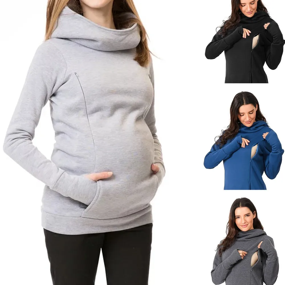 Новая мода женщин кормящих материнства с длинными рукавами с капюшоном Толстовка для кормления грудью толстовки 817