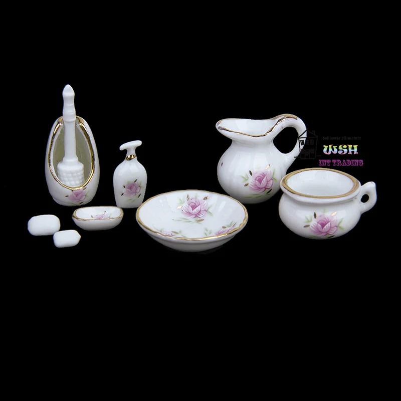 Miniature Dollhouse 1 12 Bathroom Accessories Set Floral Ceramic 8pcs Pastel Rose Dollhouse Bath Decoration Miniature Gift Kits 1 12 Dollhouse Dollhouse Accessoriesaccessories Dollhouse Aliexpress