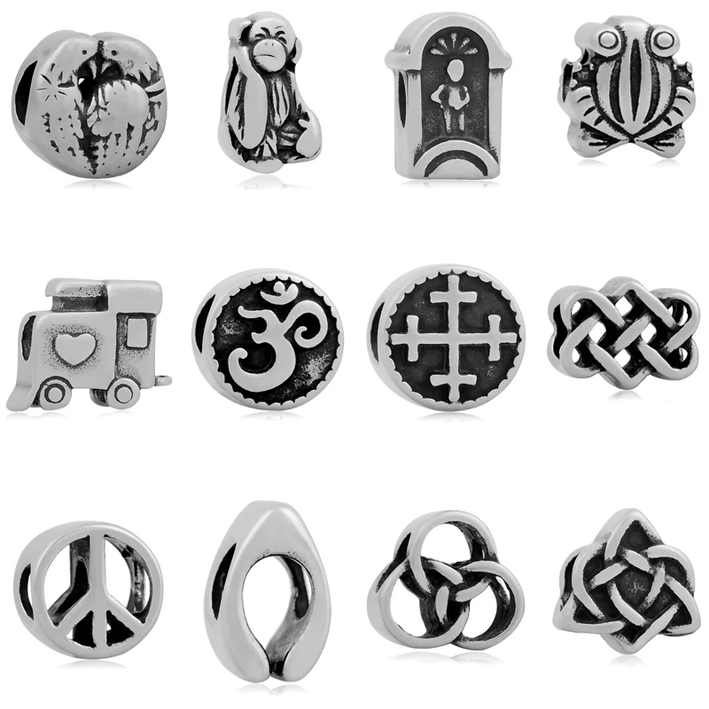 

Stainless Steel Bead Round Bird Yoga Monkey Spacer DIY Big Hole Beads charm for Jewelry Making Fit For Pandora Bracelet charms