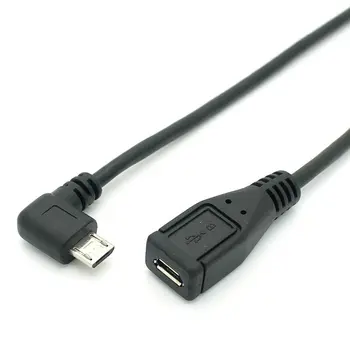 

90 Degree Left Angle 5Pin Micro USB Male to Female m/f extension data sync power charge cable Cord 25cm
