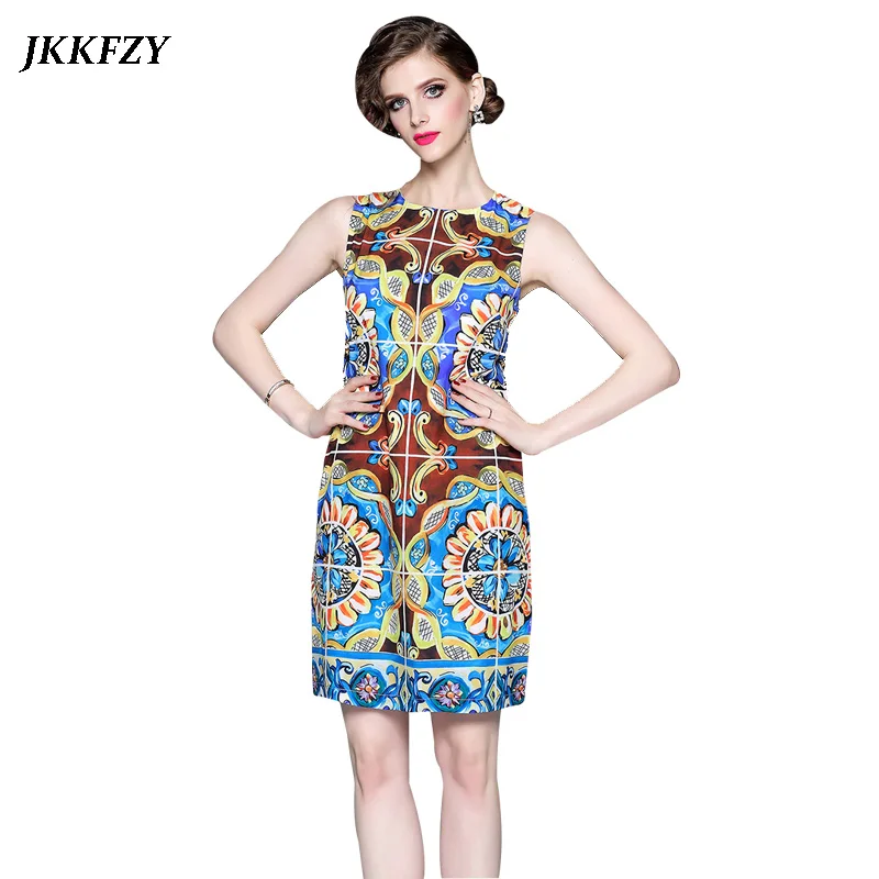 

Summer Women Sleeveless Tank Dress Elegant Casual Dress For Ladies Plus Size O-Neck Print Party Dress Vestidos