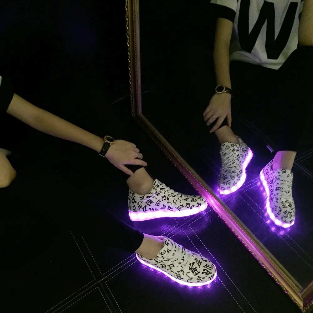 UncleJerry музыкальная нота светящиеся светодиодные кроссовки для мальчиков, девочек, обувь для мужчин и женщин зарядка через usb свет обувь для