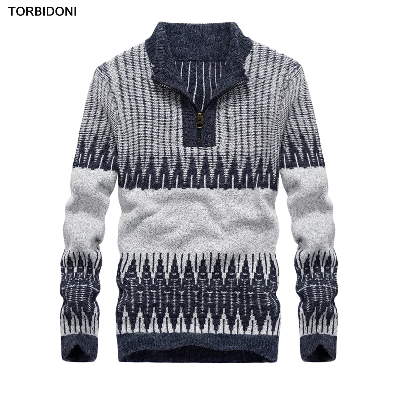 Knitwear Pullovers Men Sweaters Turn down Zipper Collar Men Long Sleeve ...