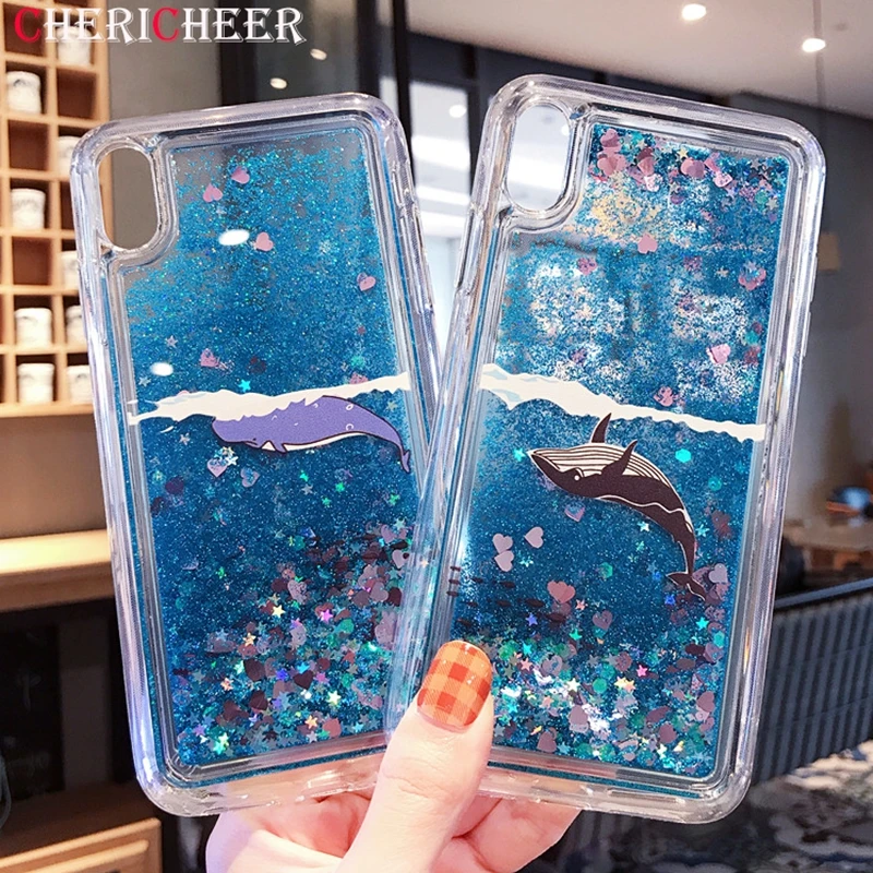 

Dolphin Liquid Case For Huawei Honor 5X 6X 7X 8X Max 8C Glitter Quicksand Case For Honor 8X 8C Dynamic Cover For Honor 8X Case