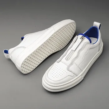 

2019 new casual men loafers spring and autumn mens moccasins shoes men's flats shoes male zipper Cowhide shoe size 38-44