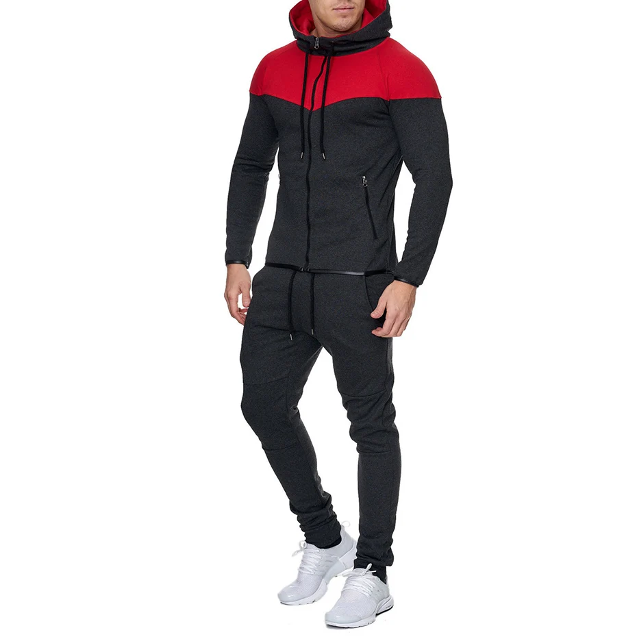 Zogaa, новинка, брендовый осенне-зимний спортивный костюм, мужское термобелье, мужские комплекты, флисовая плотная толстовка с капюшоном+ штаны, толстовка, спортивная одежда - Цвет: Красный