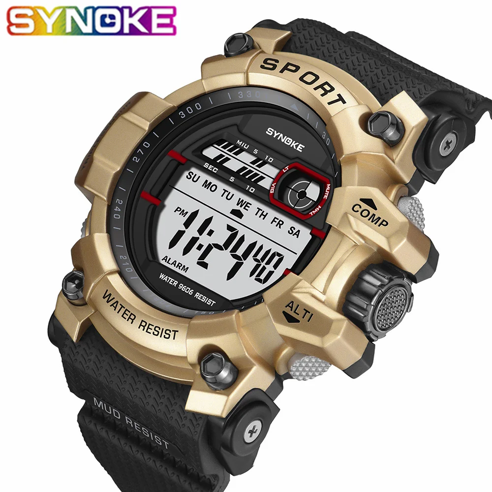 

SYNOKE Famous Luxury Brand Mens Sport Watch Stainless Steel LED Digital Date Alarm Waterproof Sport Quartz Watch dropshipping