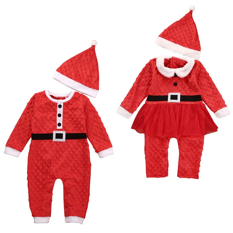 

Xmas Christmas Baby Romper+Hats 0-24M Fall Newborn Baby Boys Girls Santa Claus Romper 2Pcs Outfit 2017 Infant Christmas Jumpsuit