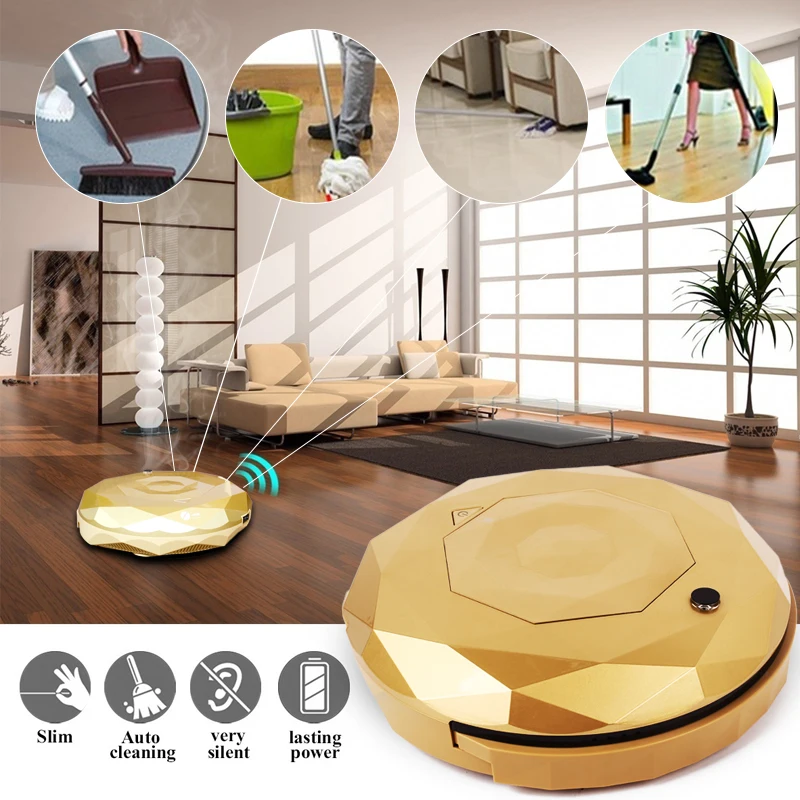

2019 Drop Shpping Rechargeable New Automatic Smart Robot Vacuum Cleaner Hot Automatic Smart Robot Vacuum Cleaner Slim Gold