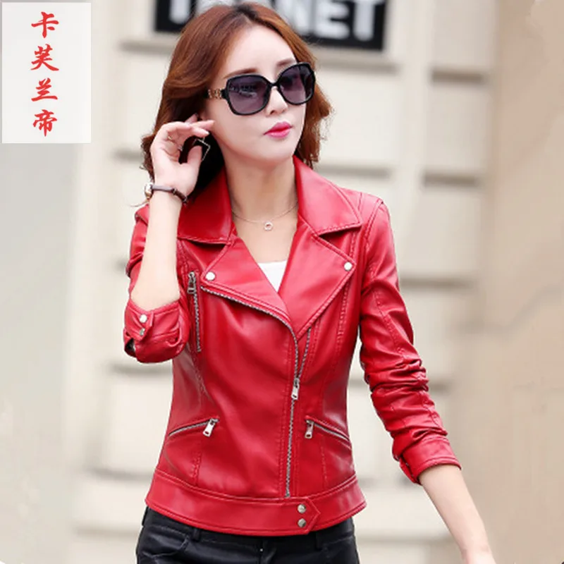 Кожаные куртки для женщин jaqueta de couro Женская куртка пальто Осень Новая мода размера плюс отложной воротник женская верхняя одежда - Цвет: red plus cotton