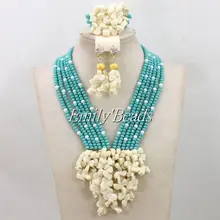 Замечательный синего цвета в африканском стиле Модные украшения Наборы для ухода за кожей костюм нигерийской свадьбы Бусины украшения набор люкс Цепочки и ожерелья комплект amj550