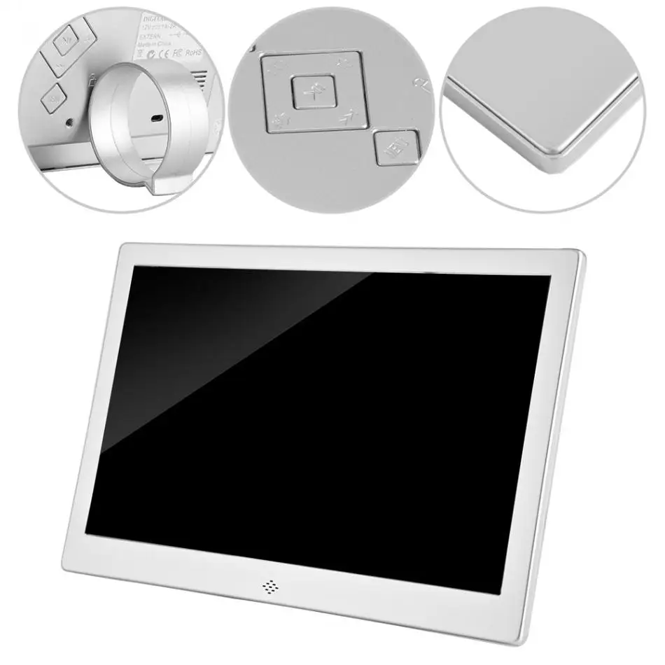 12inch Music Video Photo HD TFT LED Aluminium Alloy Digital Photo Frame Alarm Clock MP3/MP4 Movie Player professional 10 tft lcd digital photo movies frame mp4 player alarm clock remote