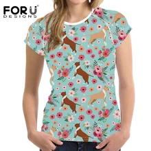 FORUDESIGNS/футболка для женщин, топы с цветочным принтом из ямы, бульдог, Забавный дизайн, футболка для девочек, футболка с рисунком
