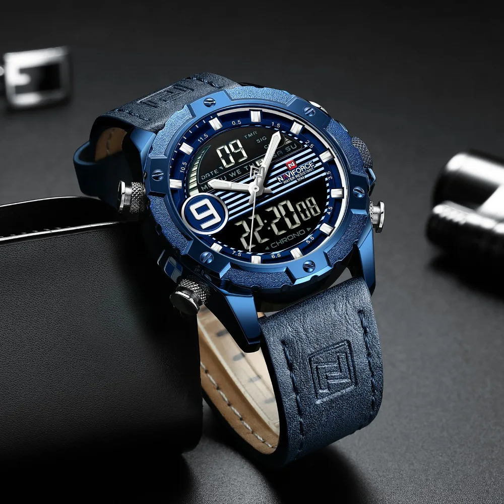 NAVIFORCE Reloj Hombre, наручные мужские часы, Лидирующий бренд, роскошные, натуральная кожа, кварцевые часы, спортивные часы, мужские Relogios Masculino