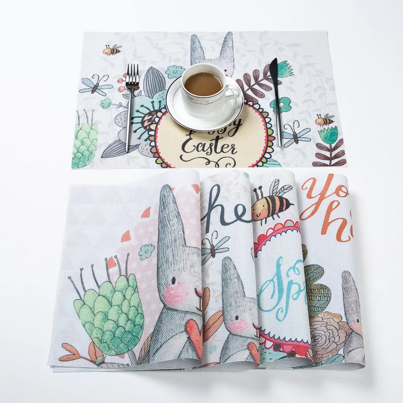 

Europe Rectangle Children's Cartoon Pvc Table Mat Easter Bunny Insulation Placemat Nordic Home Daily Necessities Tableware Mat