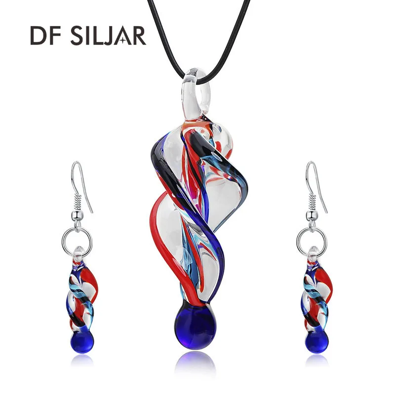 

Jewelry Sets Mix Lampwork Glass Inspiration Red Blue Charm Pendants Necklace and Earrings Jewelry Sets for Women Party M0003