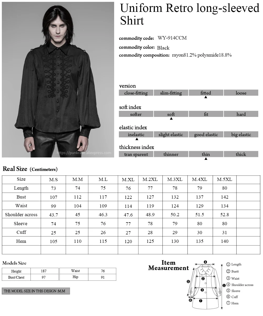 PUNK RAVE New Black Gothic Uniform Retro Disc Buckles Long-Sleeve Men Shirt Party Gentleman Fashion Cool Black Shirts Man Tops