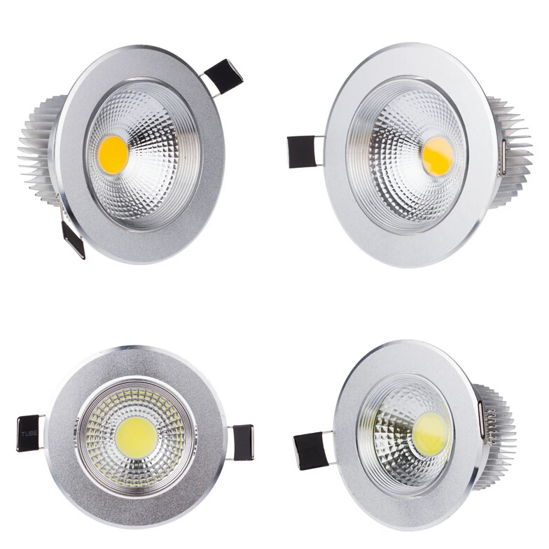 

Silver Recessed Dimmable LED Downlight COB 3W 5W 7W 9W AC100-245V AC110V 220V Spot Led Light Ceiling Lamps With Power Driver