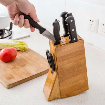 

Bamboo Wooden Knife Block Holder Storage Box Organizer Kitchen Scissors Fix Rack Kitchen Accessories