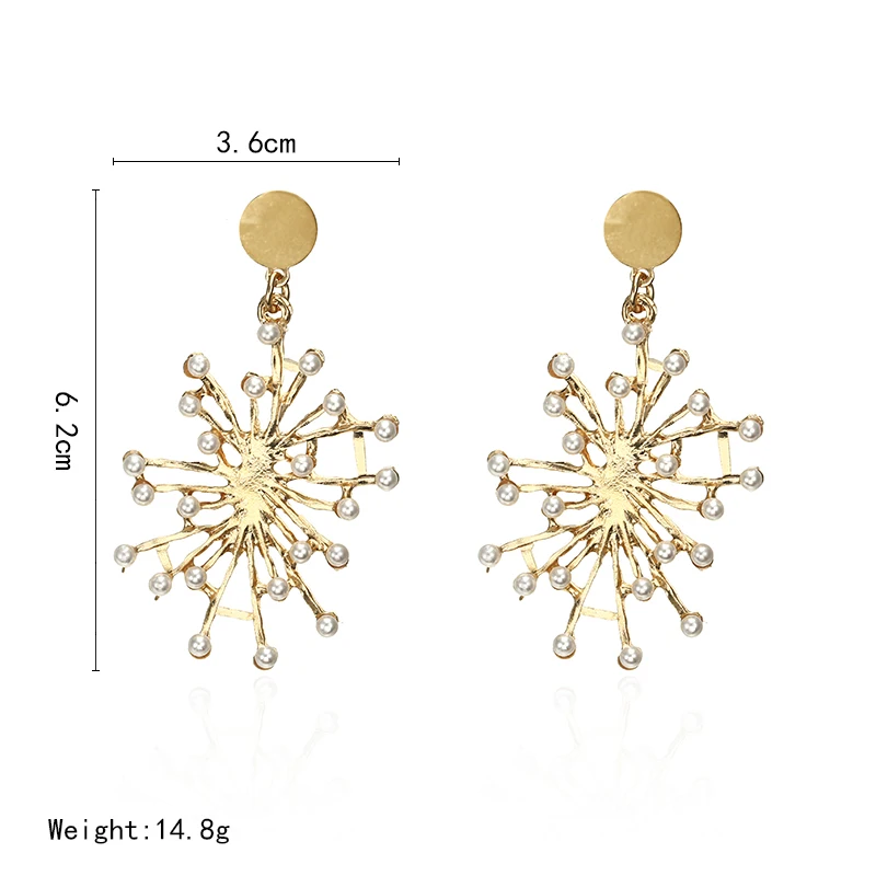 Gold color pearl earring Branch design elegant personality long drop earring for women wedding party jewelry wholesale