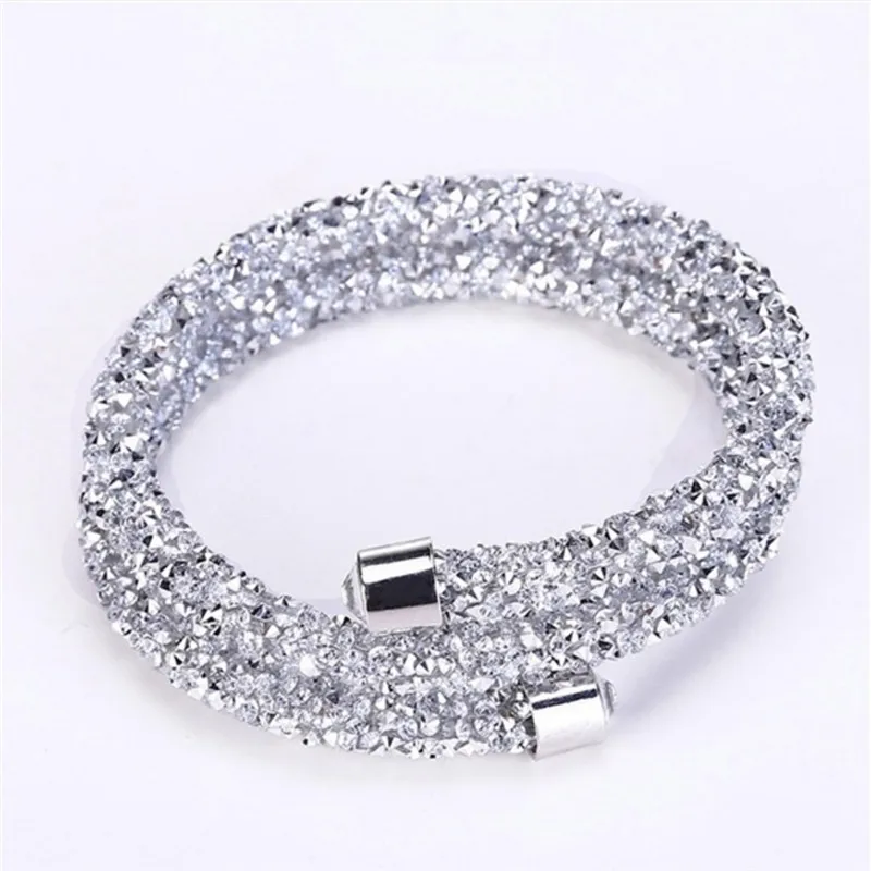 

2018 Fashion Double Crystal Bracelets Collection Two Laps Wrap Bracelet Full Pave Rhinestone Crystal Bangle for Women