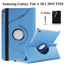 Capa 360 gira para samsung galaxy tab a 10.1 2019 t510 t515, capa de suporte de couro pu para SM-T510 SM-T515 10.1 capa de polegada + película + caneta