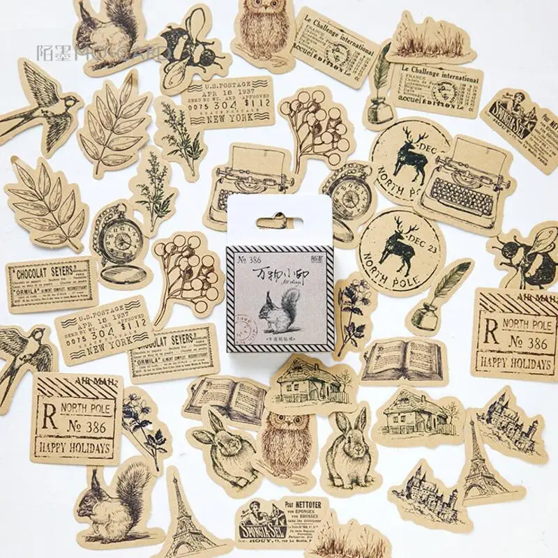 

24 Pcs/Bag Vintage Beautiful animal Kraft paper sticker bag DIY diary planner decoration sticker album scrapbooking