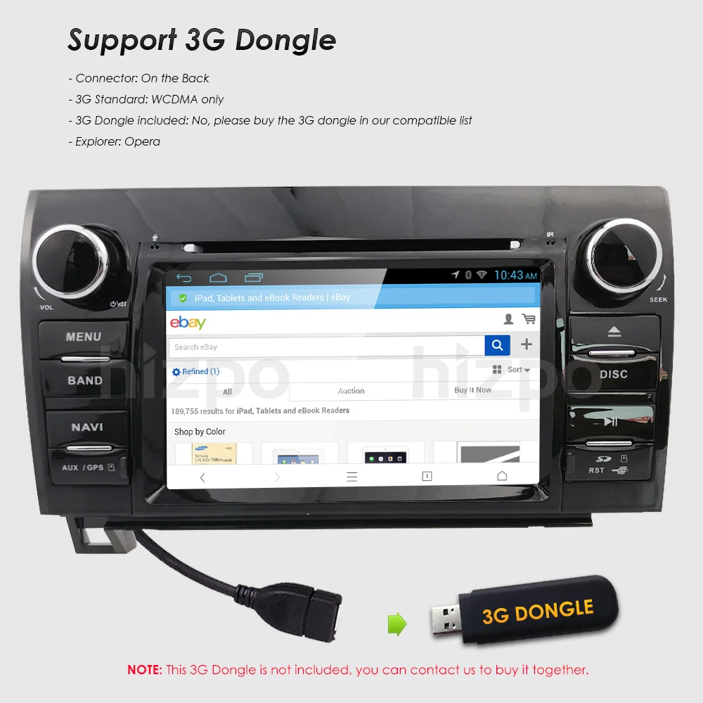 Sale 2 din Touch Screen Car Radio Stereo for Toyota Tundra Sequoia 7 Inch 800*480 HD Radio RDS AM/FM 3G SWC IPOD CANBUS SD USB BT MAP 10