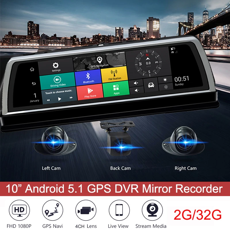 

2019 Newest car dvr 4CH Cameras Recorder 10" Android GPS Navi Console Wifi Remote Monitoring 4G 360°Panoramic Dash cam