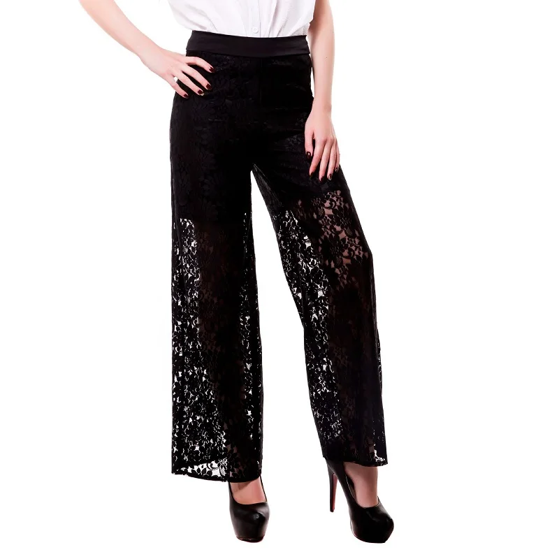 

WHZHM Plus Size Vadim Pants Casual Black 4XL Wide Leg Pants Full Long Women High Waist Lace Summer Loose Palazzo Trousers Women
