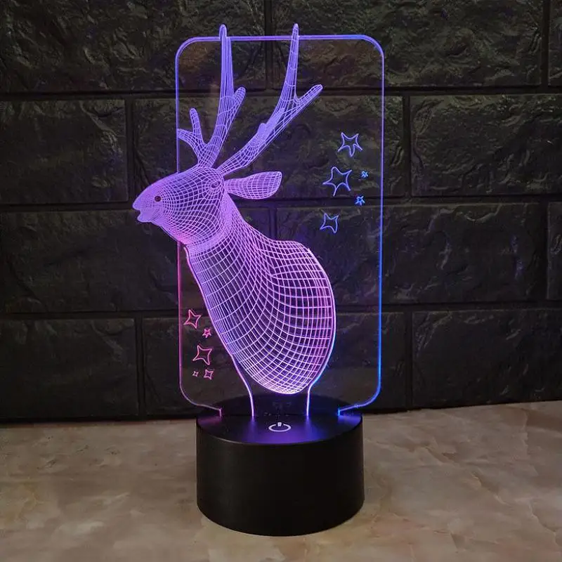 Боковой олень креативный цветной светодиодный 3d ночник с сенсорной зарядкой