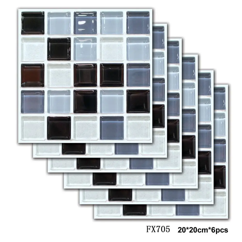 

6PCS20×20 cm detachable European style PET material 3d self-adhesive mosaic tile stickers home decoration #4M30