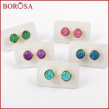 BOROSA дизайн 9 мм круглая огранка золотого цвета титана Druzy Разноцветные серьги-шпильки для женщин ZG0328