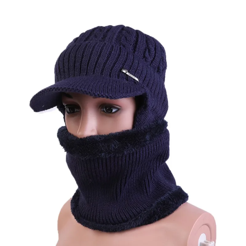 

Winter Hat Scarf Beanies For Men Knitted Hat Women Mask Thick Balaclava Earflap Wool Bonnet Male Beanie Hats Cap