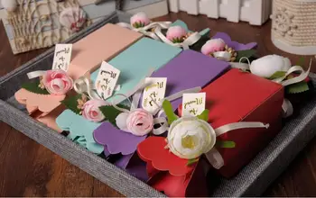 

60pcs Pink/Blue/Red/Purple Flowers Ribbon Candy Chocolate Box Boxes For Wedding Party Favors Gift