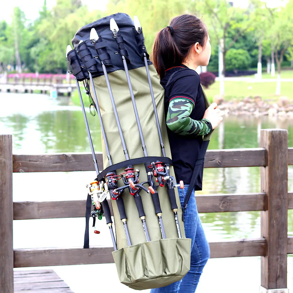 Bolsa de Pesca Mochila para Vara de Pesca Bolsa de Equipamento de Pesca Bolsa de Pescador Multifuncional Dobrável Ferramentas Dor 4 Saco de pesca multifuncional dobrável mochila para