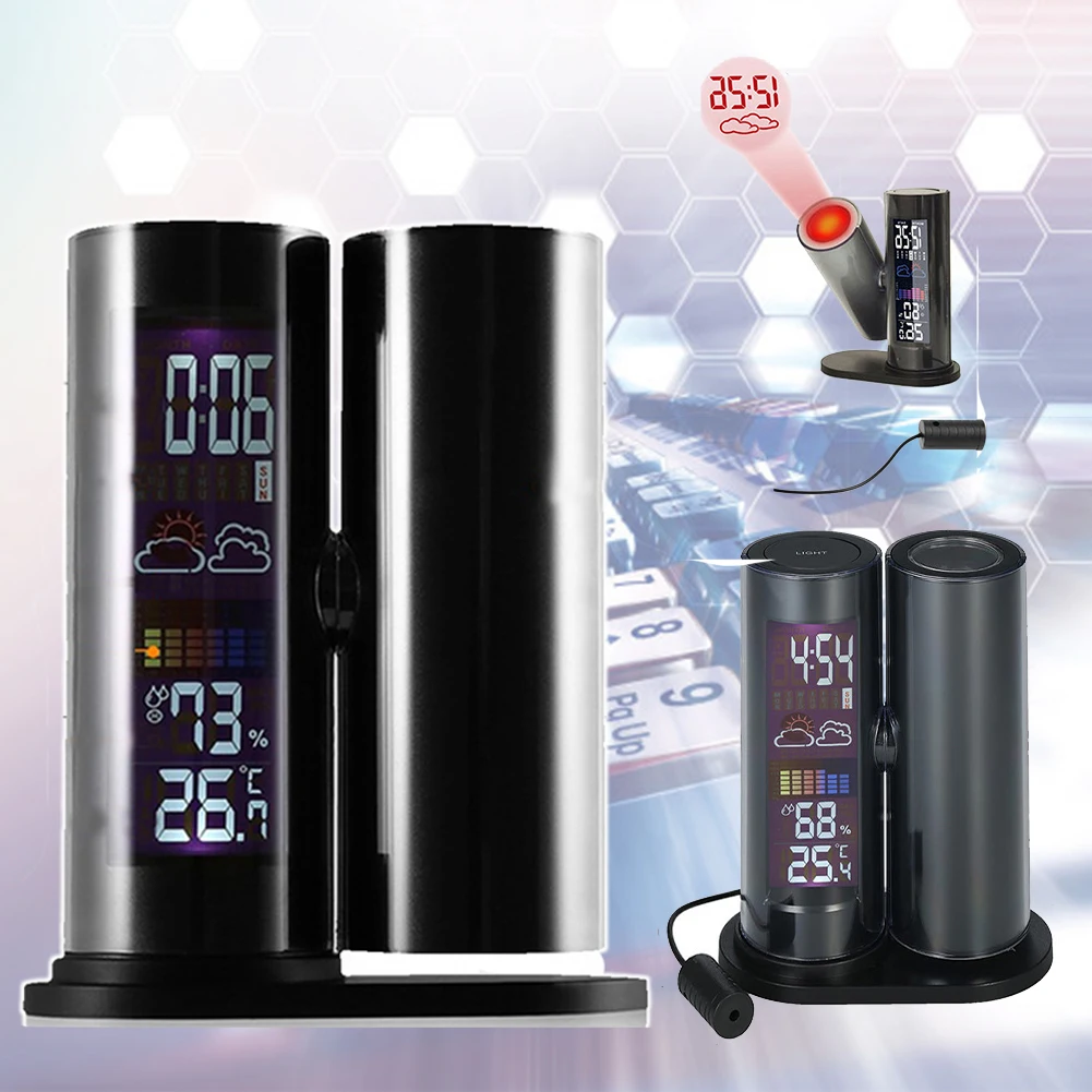 

LCD Display Projection Clock Bedroom Thermometer Desktop Alarm Battery Operated Indoor Rotatable Backlight Humidity Living Room
