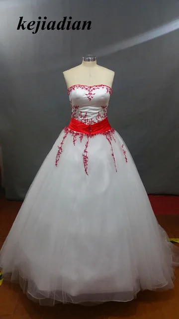 vestido de novia rojo y blanco bordado 2017 a line country western