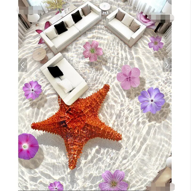 beibehang HD clear seabed starfish flowers Waterproof Bathroom kitchen balcony PVC Wall paper Self wall sticker Floor painting