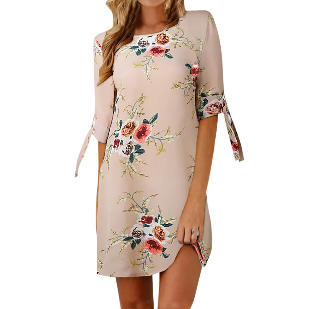 

Dress For Women Fashion Boho Beach 3D Floral Print Bowknot Sleeves Cocktail Mini Dress Casual Party Dresses Vestidos Mujer #N
