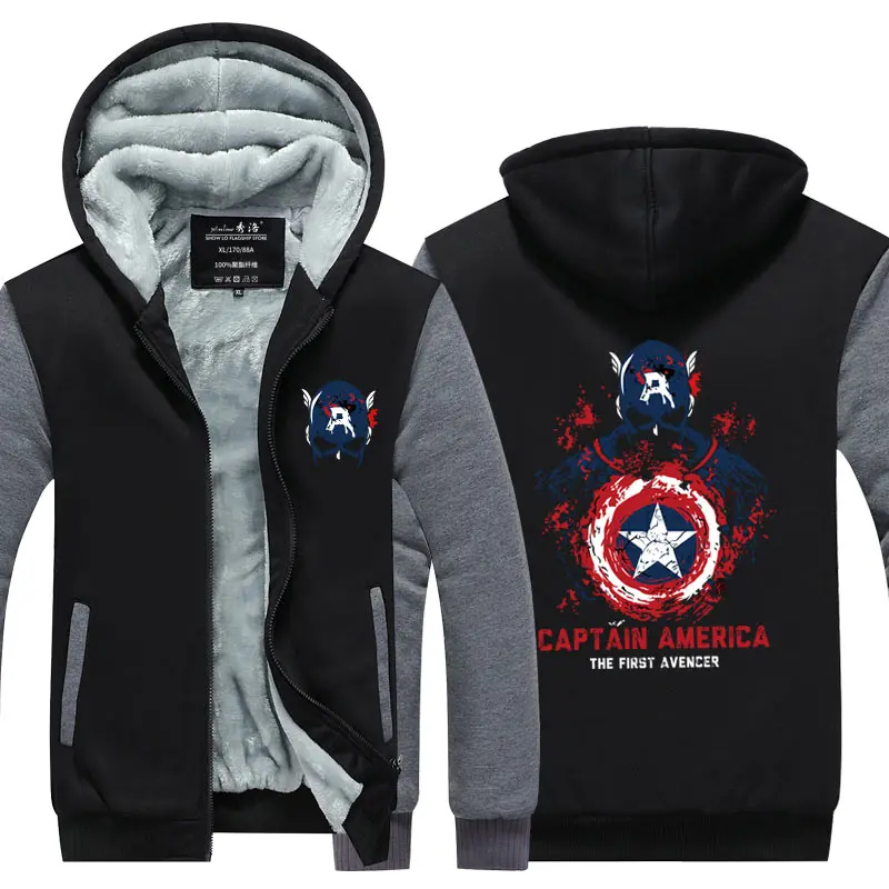 Fans Wear Unisex Winter Captain America Cosplay Hoodies Costume Casual Coat Polyester Hoodie with Pocket