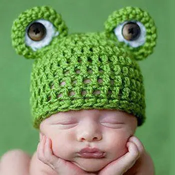 

2019 New Cute Frog Newborn Crochet Outfits Warm Set Cap Boy Cap Girl Hat Baby Cap Baby Hat For Infant Newborn Photography Prop