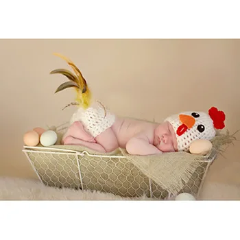 

2019 New Newborn Photography Props Baby hat Lovely Hens Costume Animal Style Handmade Knit Chicken Beanies and Eggs