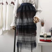 Милая многоярусная кисея с завышенной талией; фатиновая Лоскутная юбка с градиентным цветным блоком ниже колена; прямые юбки