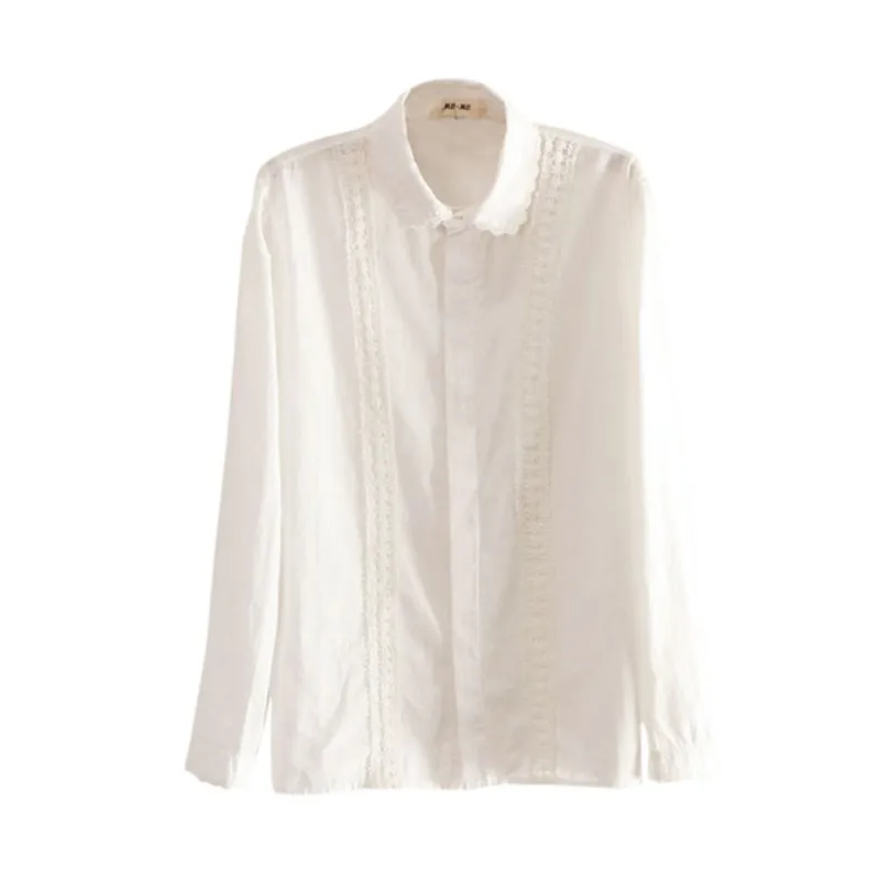 

2018 Women Blouse Female Long Sleeves Lace Patchwork Turn-down Collar Shirts Sweet Girls Preppy Style Casual White Shirt