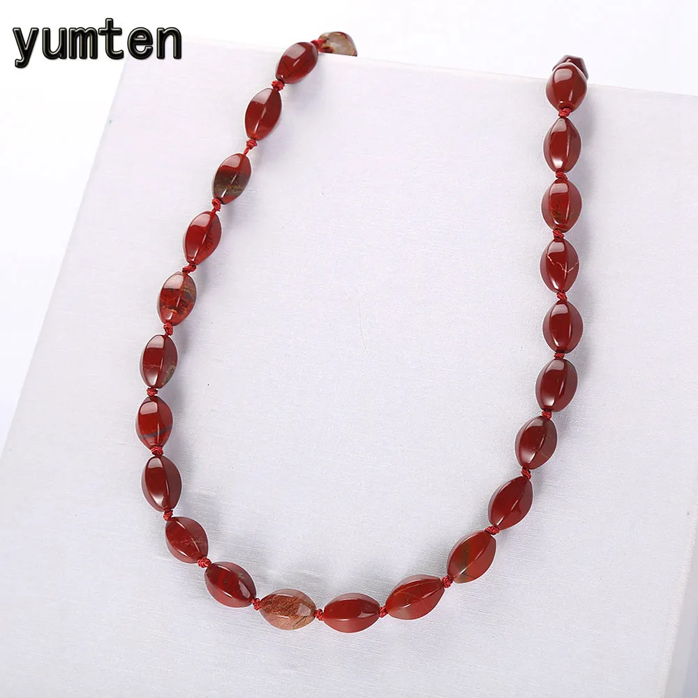 

Yumten Red Bead Chain Natural Jasper Necklace Original Women Jewellery Gothic Female Party Accessories Geometric Rope Chain Yoga