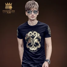 FANZHUAN Featured Brands Clothing Men Fashion Streetwear T-Shirt Man Casual TShirts masks Words Hip Hop Bronzing Embroidery Tops